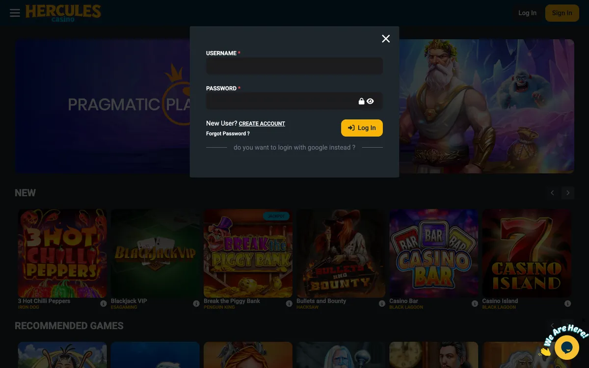 Hercules Casino — Sign-up, captured from Norway