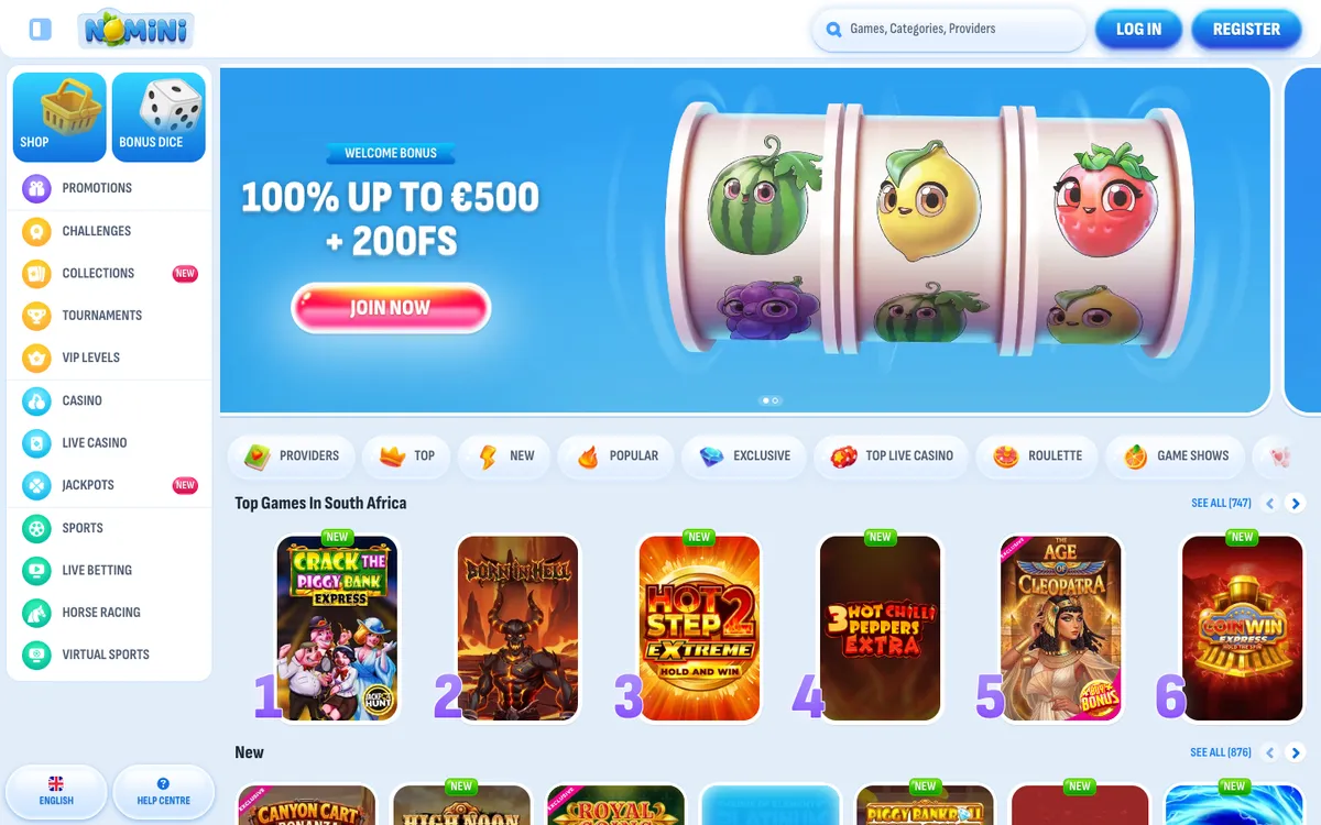 Nomini Casino — «Главная», снято из страны Южно-Африканская Республика