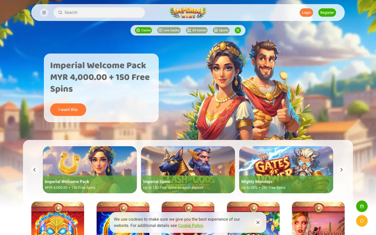 Imperial Wins Casino — Home page, captured from Malaysia