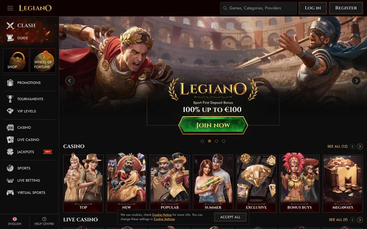 Legiano Casino — «Главная», снято из страны Новая Зеландия
