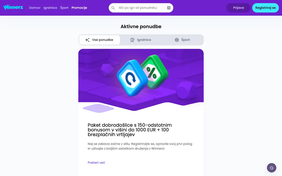Winnerz Casino — Promotions, captured from Slovenia