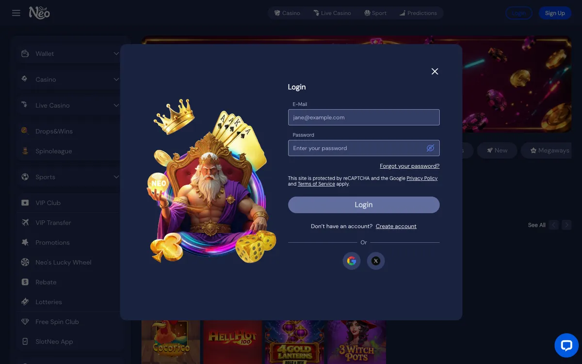 SlotNEO Casino — Sign-up, captured from France