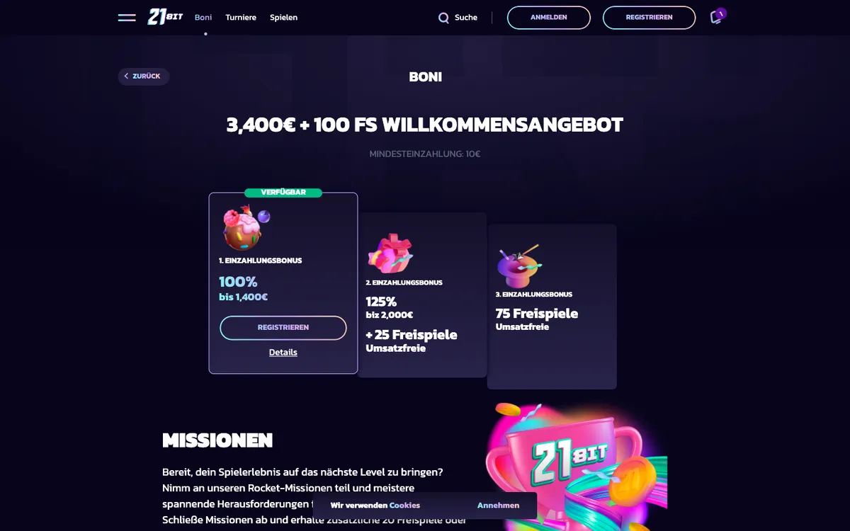 21bit Casino — Promotions, captured from Austria