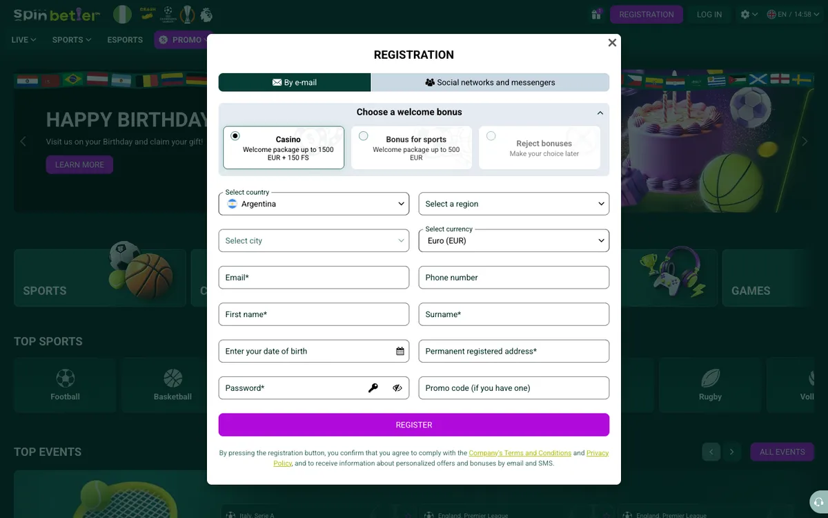 SpinBetter Casino — Home page, captured from Nigeria