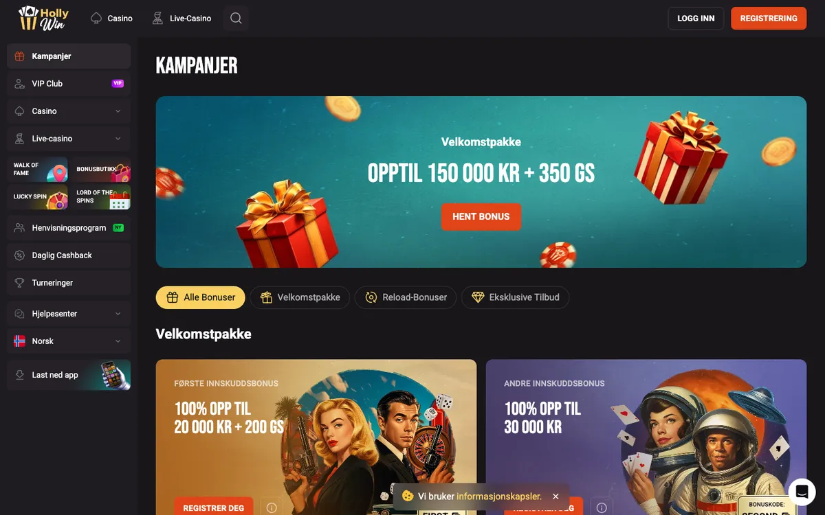 HollyWin Casino — Promotions, captured from Norway