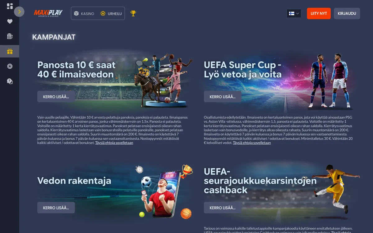 MaxiPlay Casino — «Акции», снято из страны Финляндия