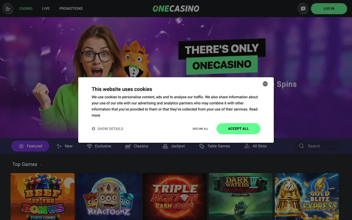 One Casino — Home page, captured from New Zealand