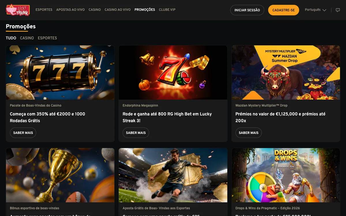 Lucky Trunk Casino — Promotions, captured from Portugal