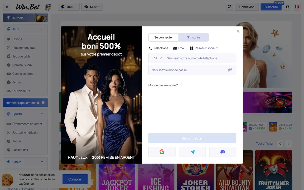 Win.Bet Casino — Sign-up, captured from France