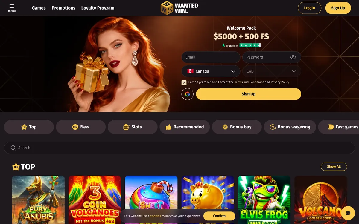 Wanted Win Casino — «Главная», снято из страны Канада