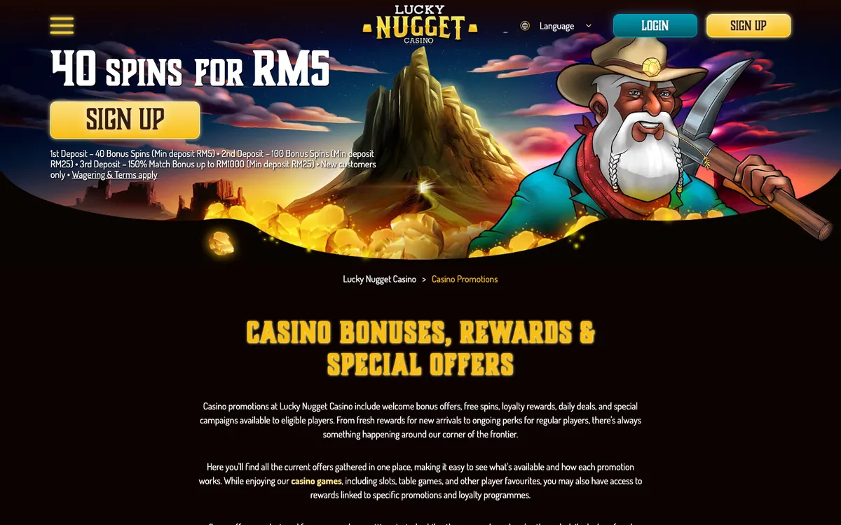 Lucky Nugget Casino — «Акции», снято из страны Малайзия