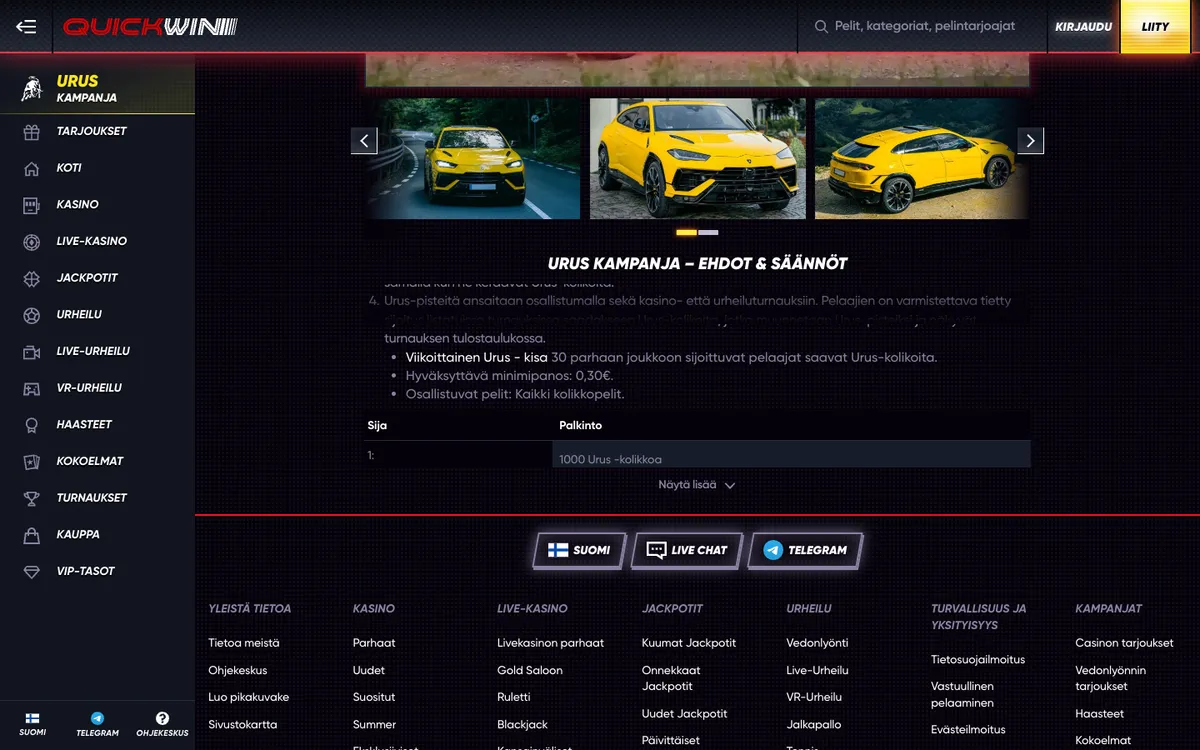 QuickWin Casino — Promotions, captured from Finland