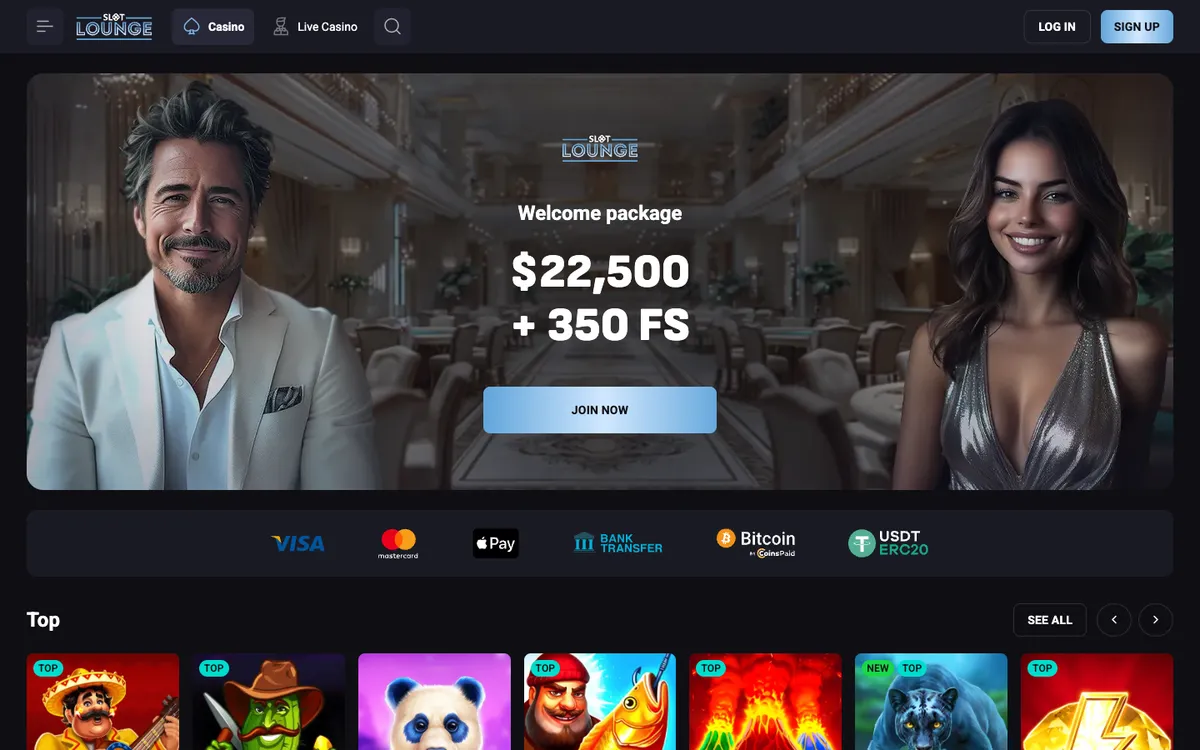 SlotLounge Casino — Home page, captured from Australia