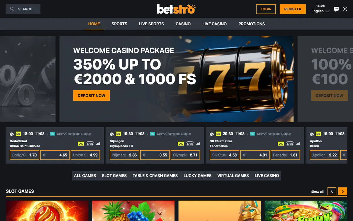 Betstro Casino — Home page, captured from Portugal