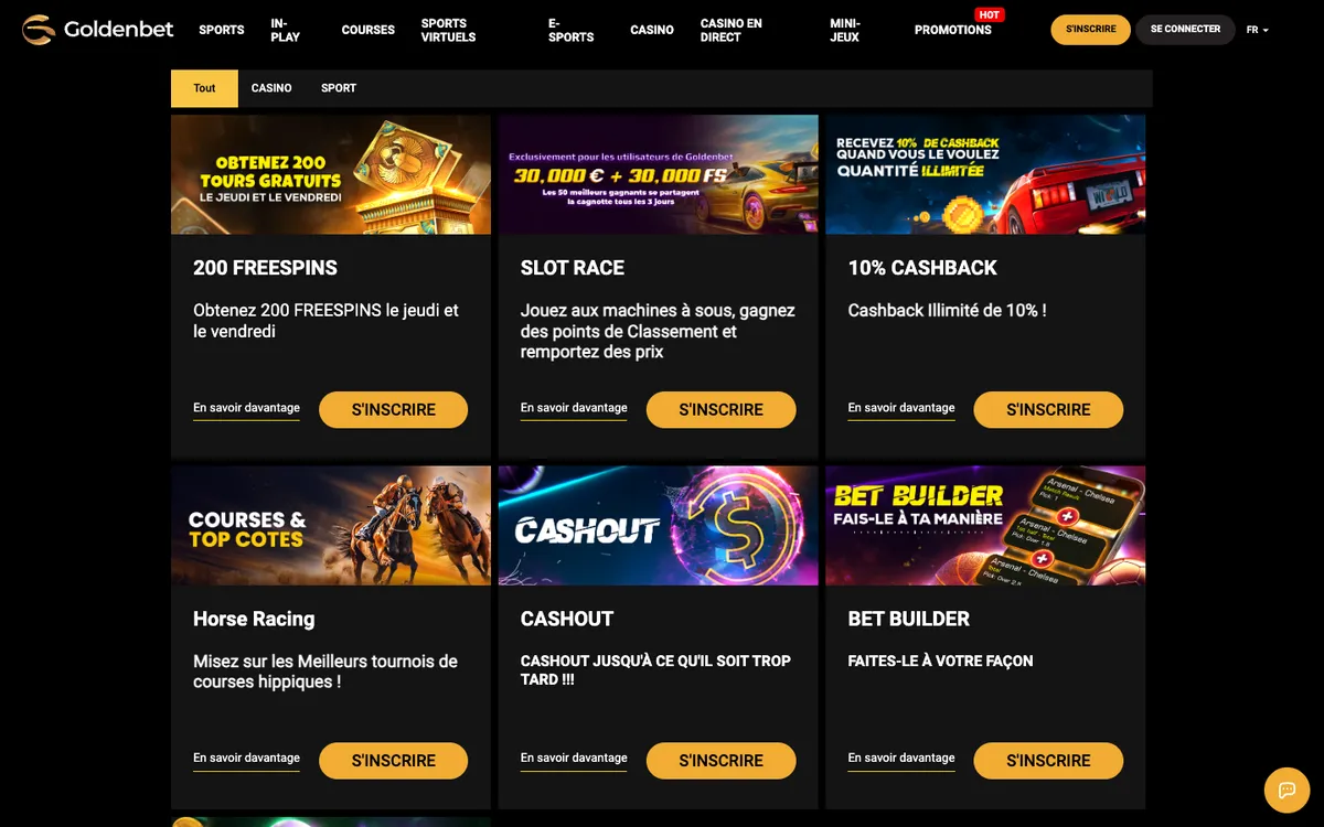Goldenbet Casino — Promotions, captured from France