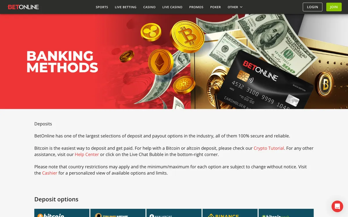 BetOnline Casino — «Платежи», снято из страны Япония