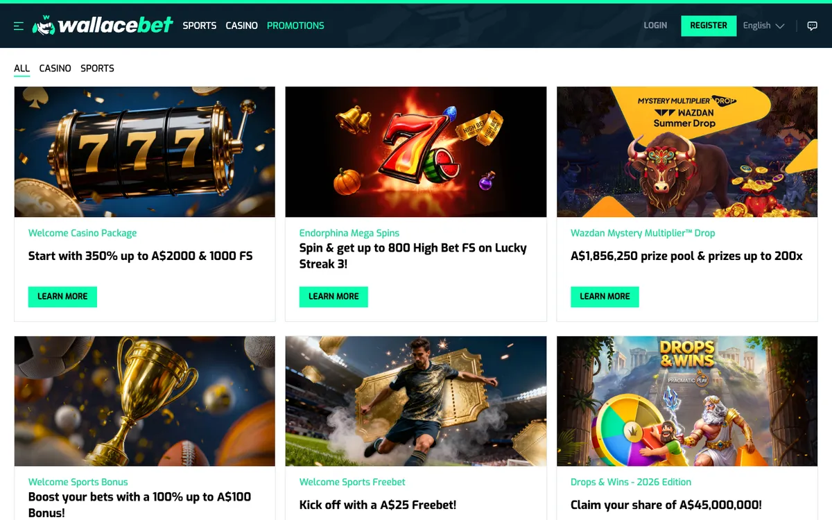 Wallacebet Casino — «Акции», снято из страны Австралия