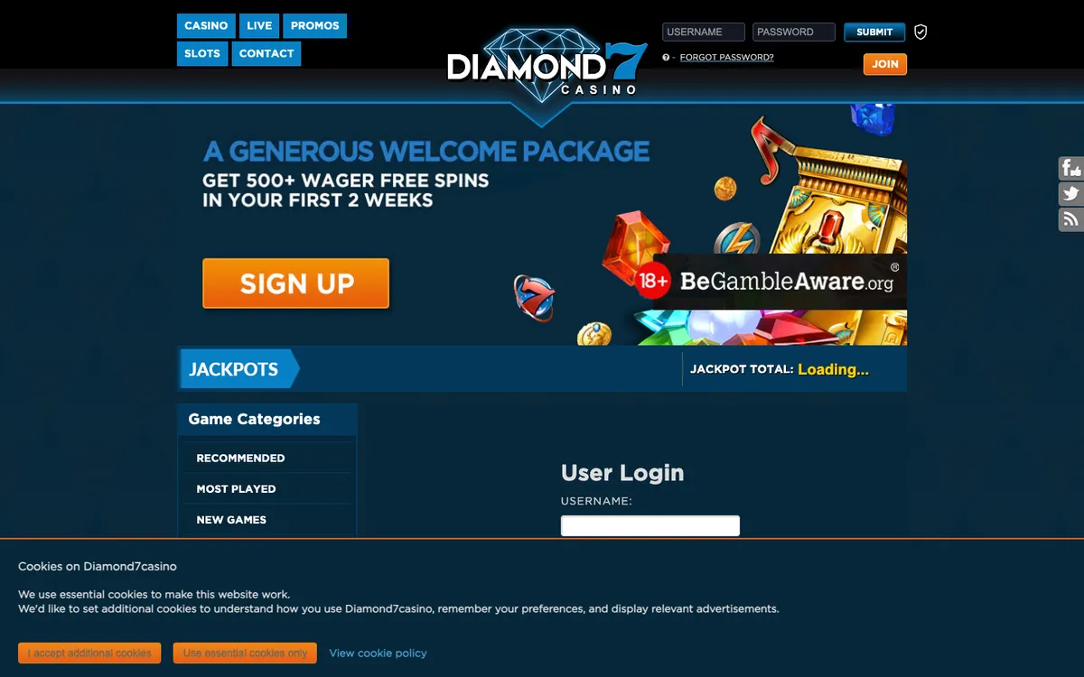 Diamond 7 Casino — Sign-up, captured from United Kingdom