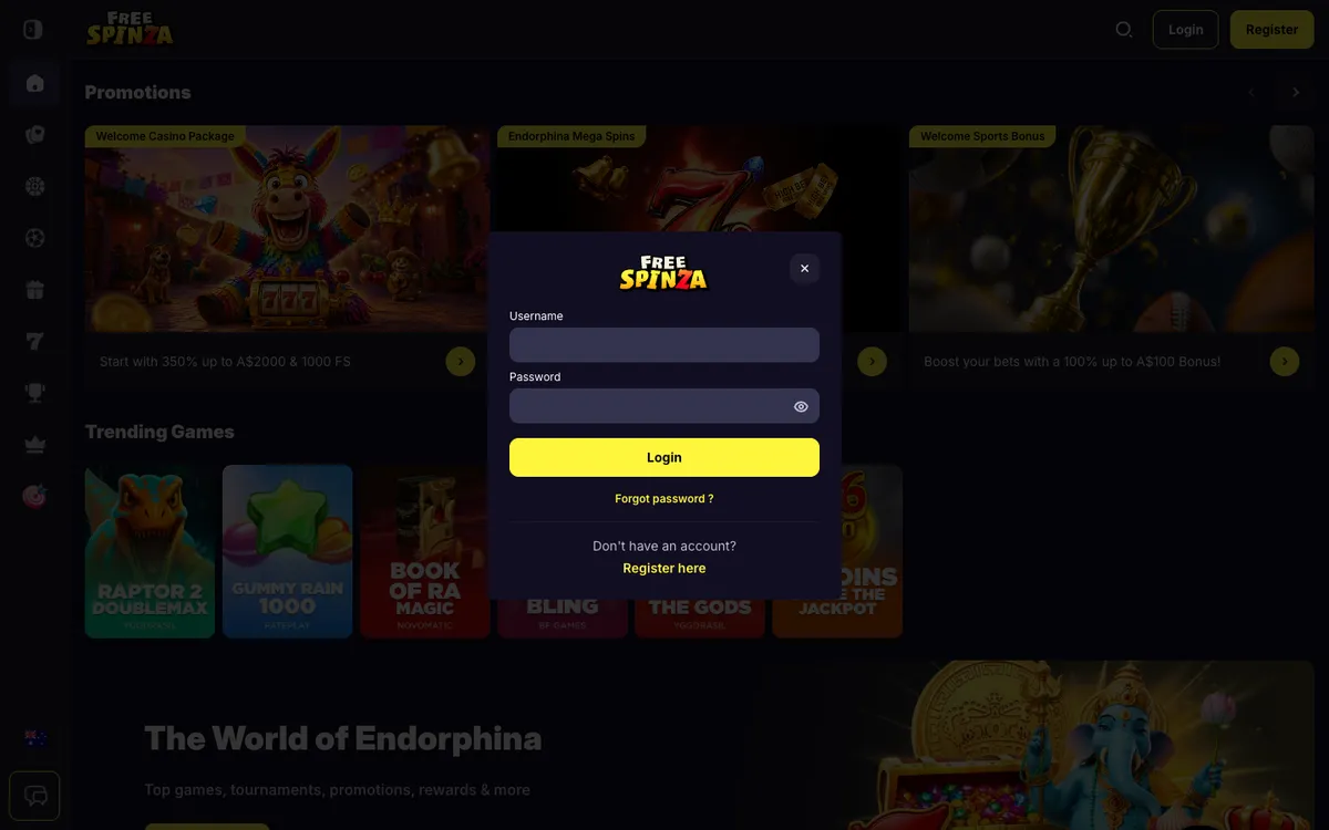 Free Spinza Casino — Sign-up, captured from Australia