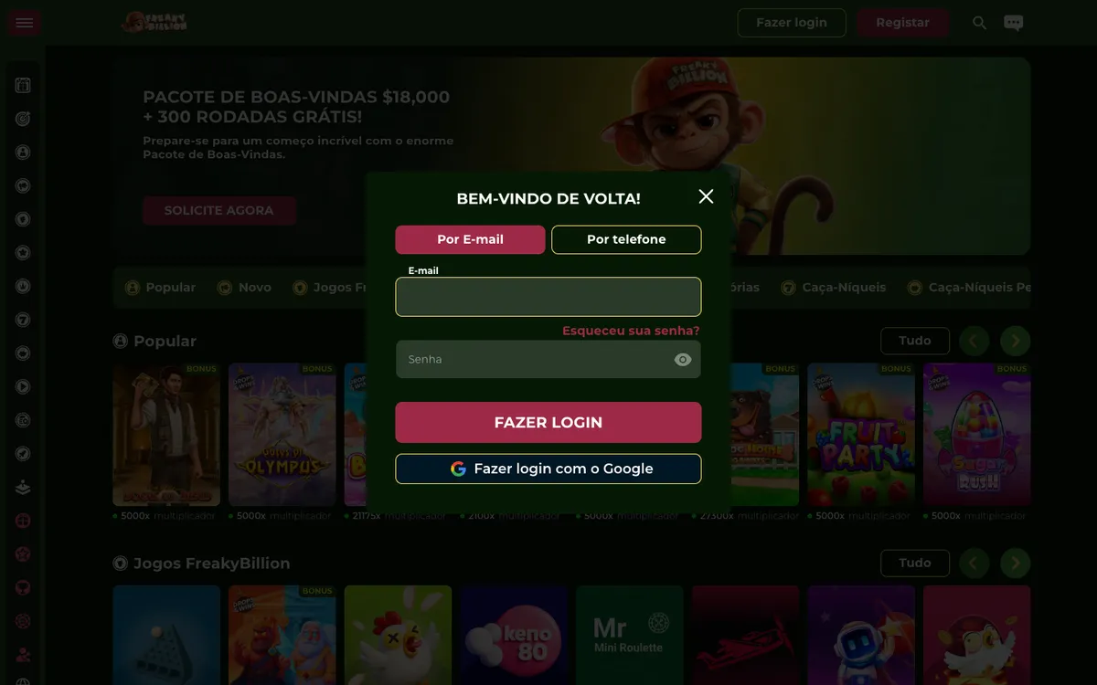 FreakyBillion Casino — «Регистрация», снято из страны Испания