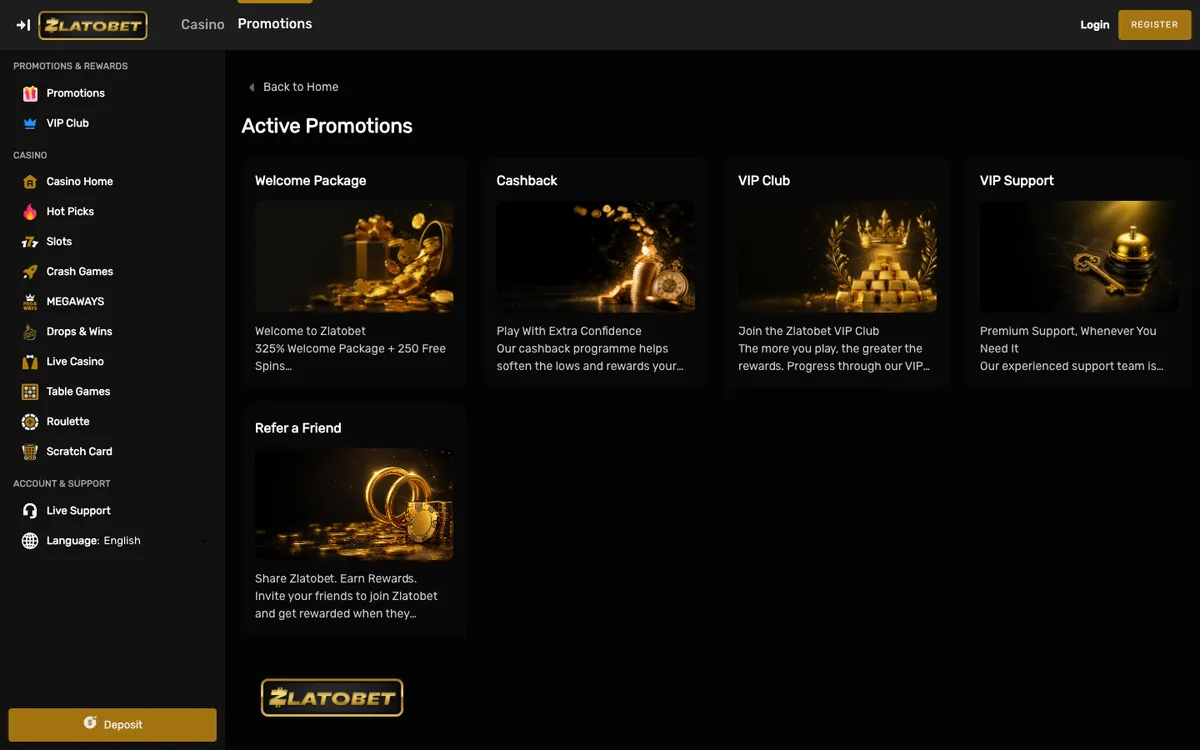 ZlatoBet Casino — Promotions, captured from Indonesia