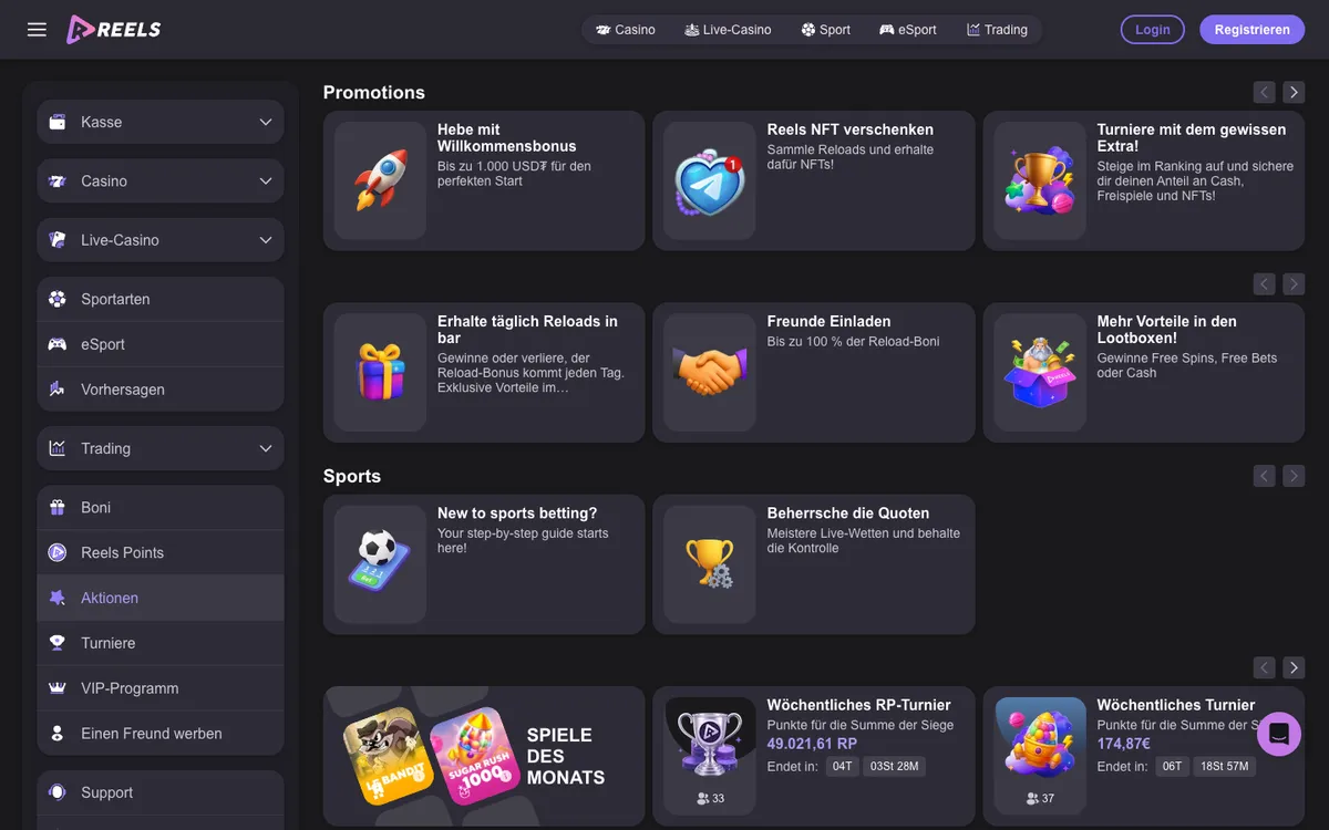Reels Casino — Promotions, captured from Austria