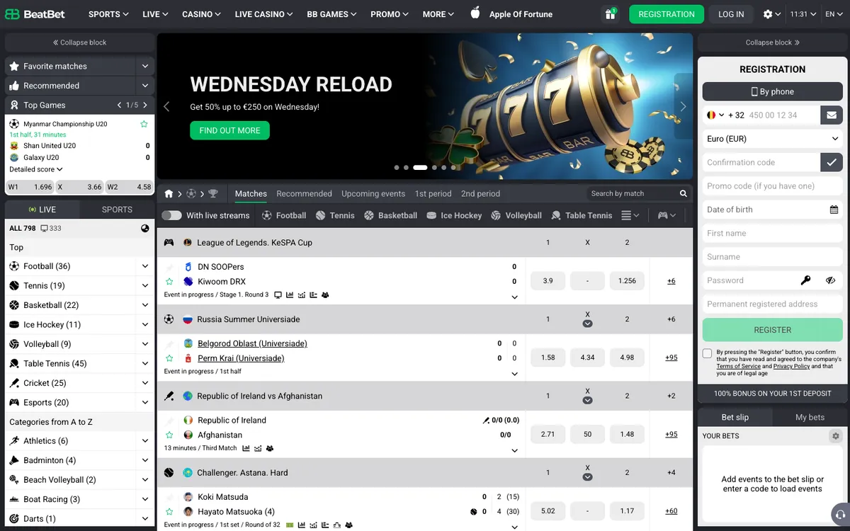 BeatBet Casino — «Главная», снято из страны Бельгия