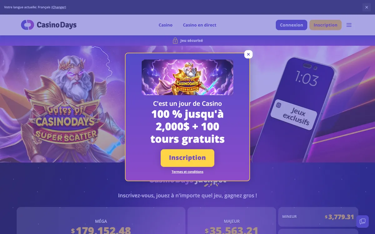 Casino Days — Home page, captured from Canada