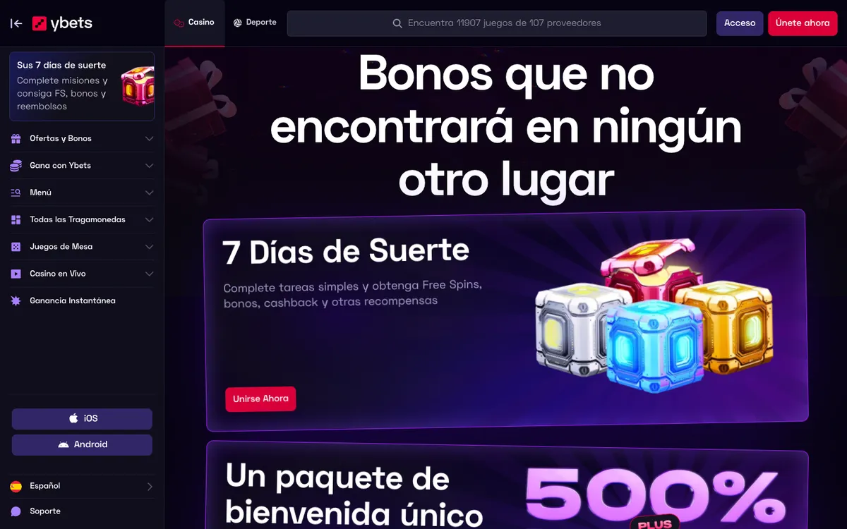 Ybets Casino — Promotions, captured from Spain