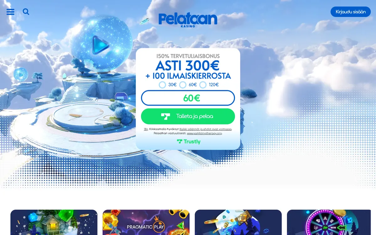 Pelataan Casino — Home page, captured from Finland