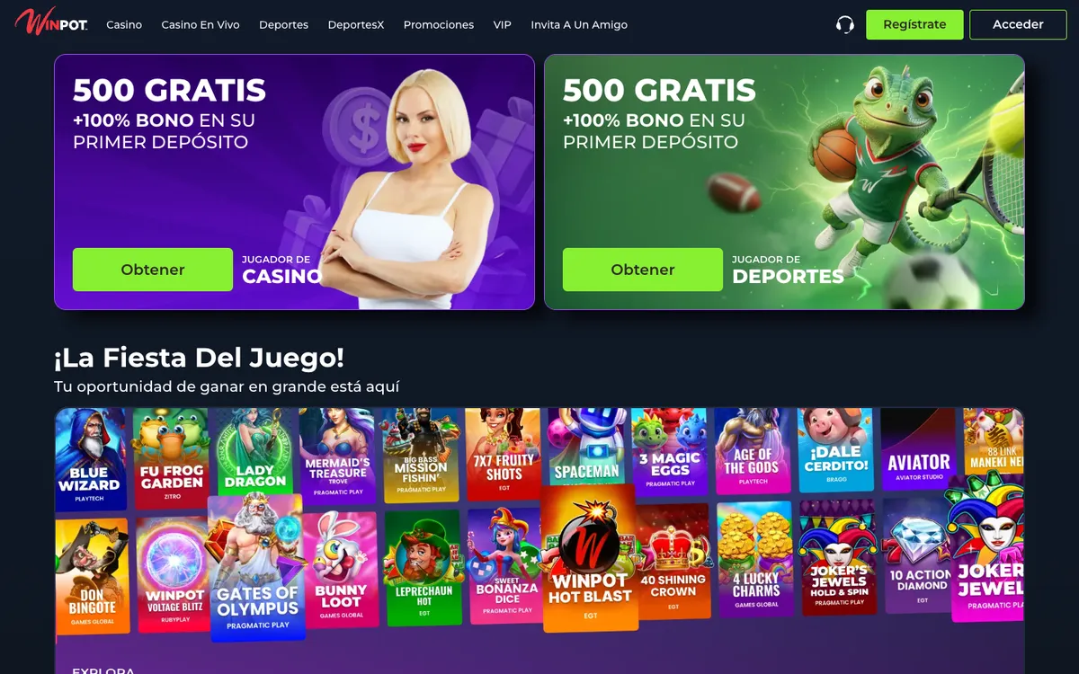 Winpot Casino — Home page, captured from Mexico