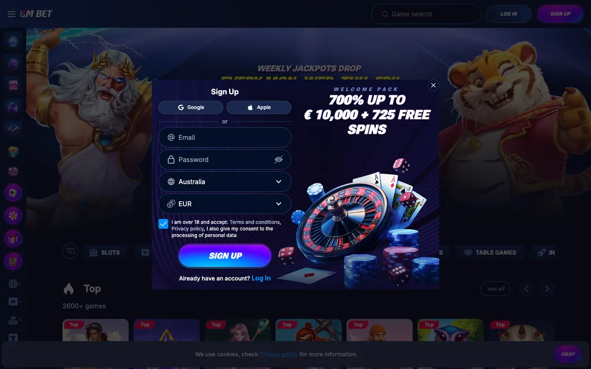 Bm.bet Casino — Sign-up, captured from Australia