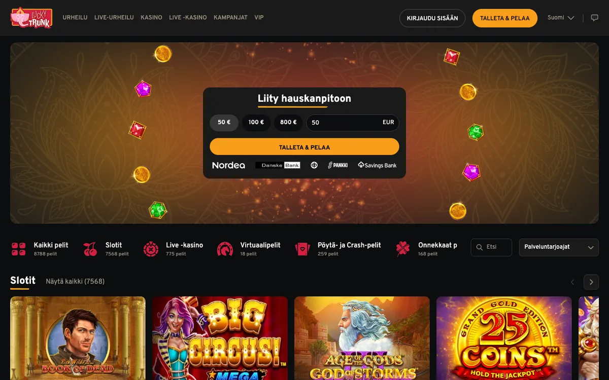 Lucky Trunk Casino — Home page, captured from Finland