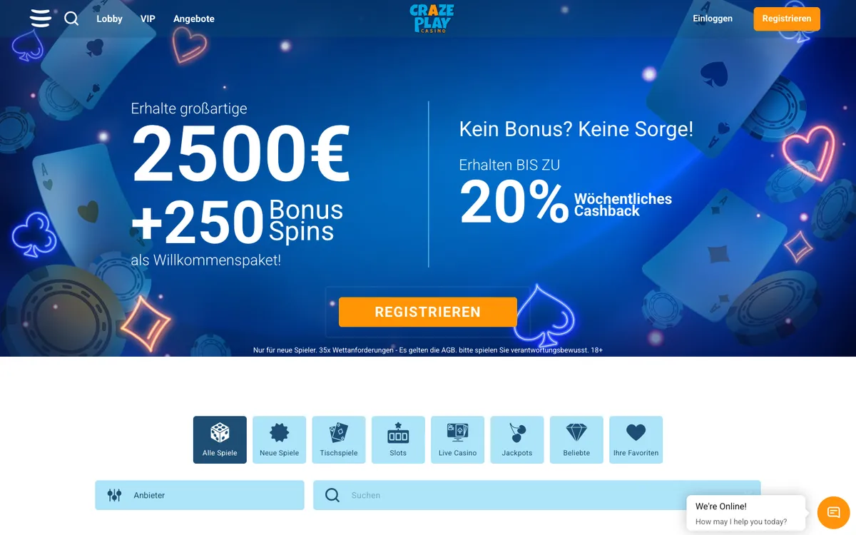 CrazePlay Casino — «Главная», снято из страны Германия