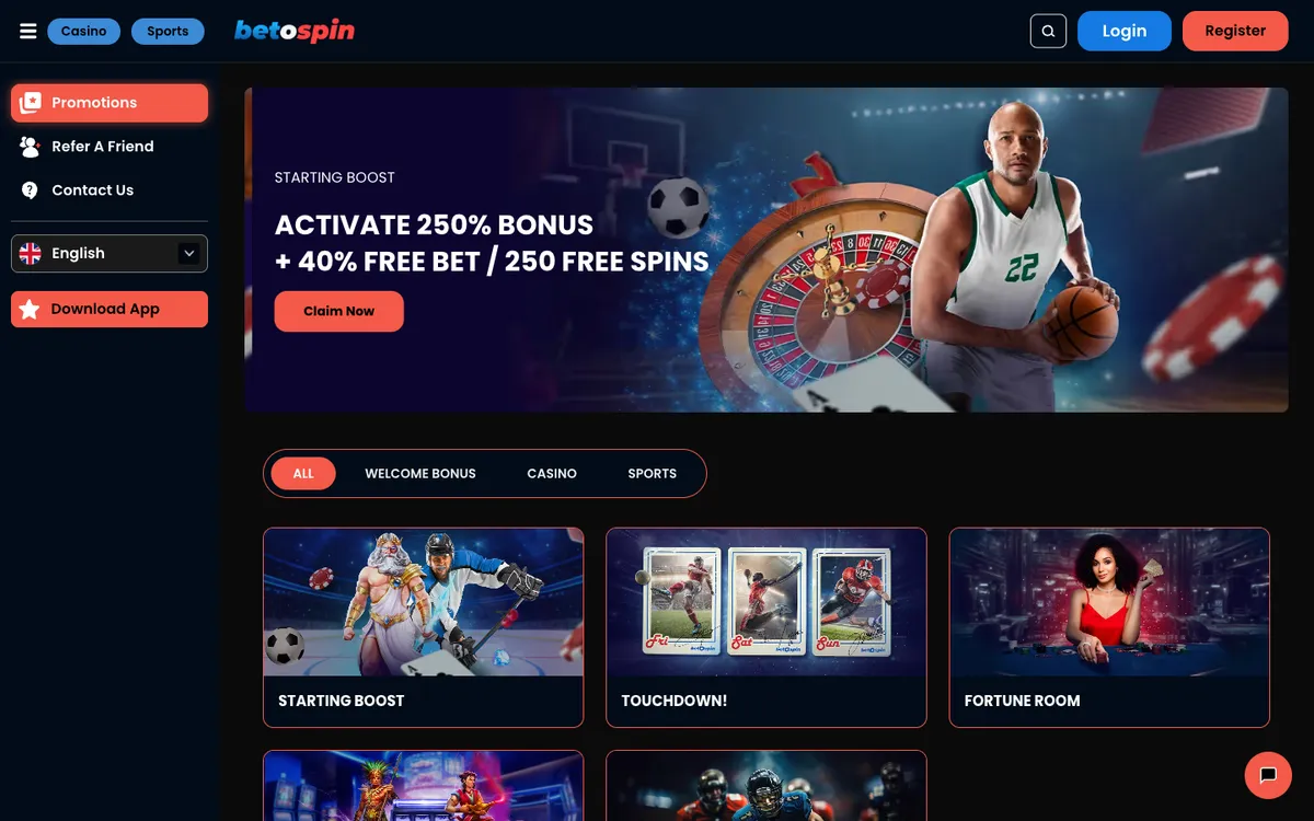 BetOspin Casino — Promotions, captured from Italy