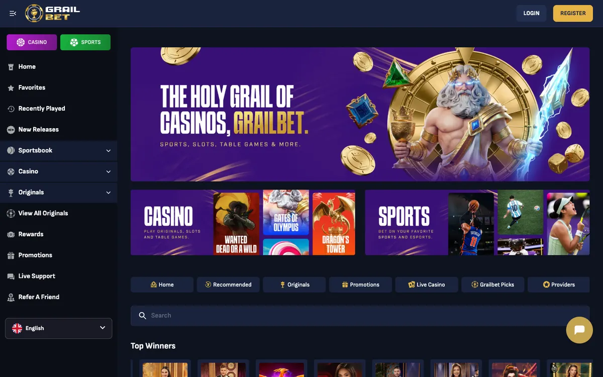 Grailbet Casino — Home page, captured from Brazil