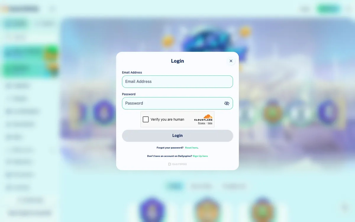 Dailyspins Casino — Sign-up, captured from Switzerland