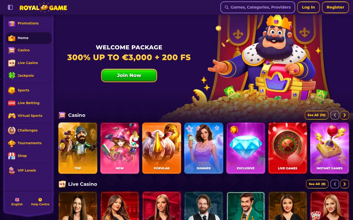RoyalGame Casino — Home page, captured from Mexico
