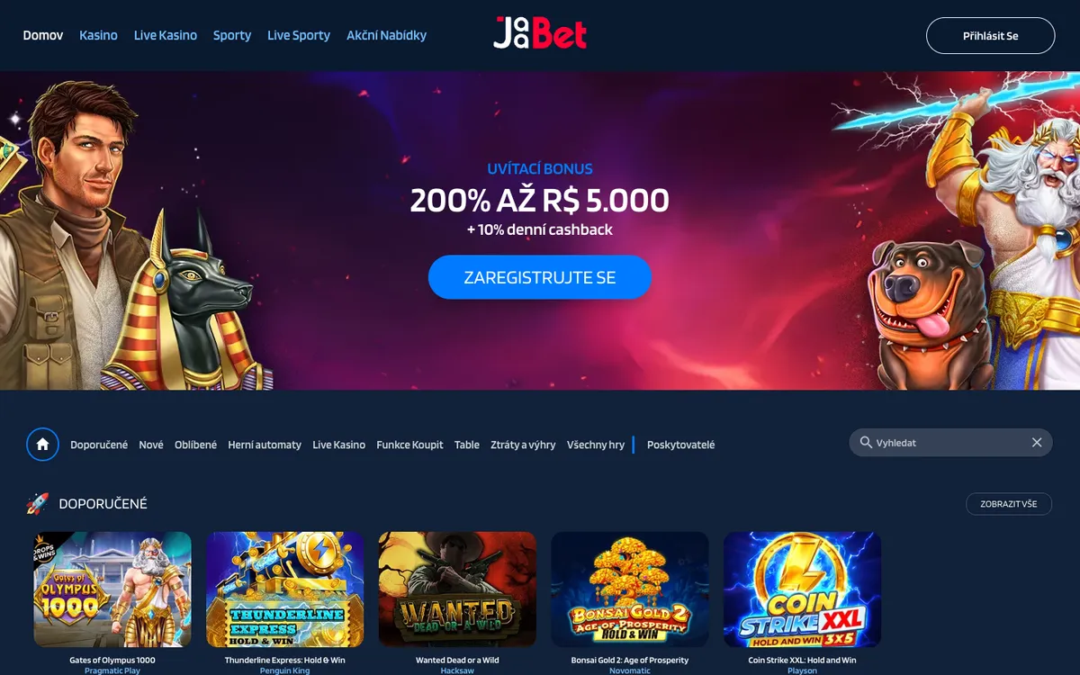 JaaBet Casino — Home page, captured from Czechia