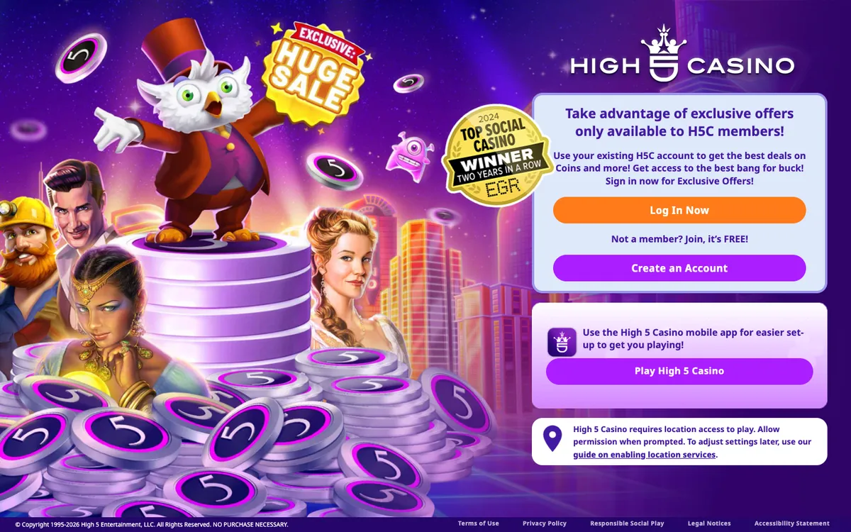 High 5 Casino — «Главная», снято из страны Соединенные Штаты