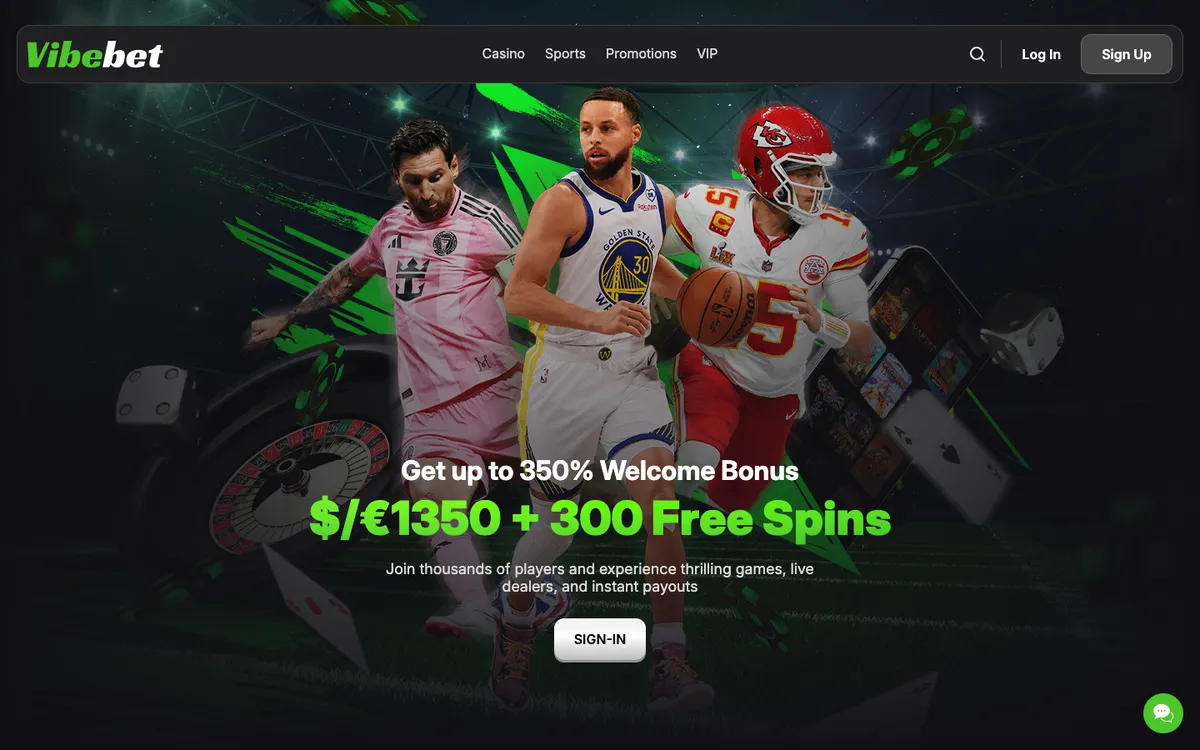 Vibebet Casino — Home page, captured from Norway