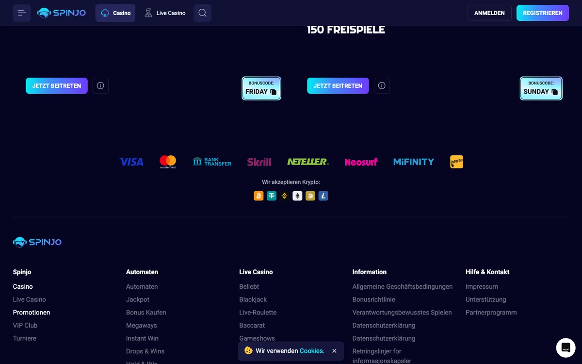 Spinjo Casino — Promotions, captured from Germany