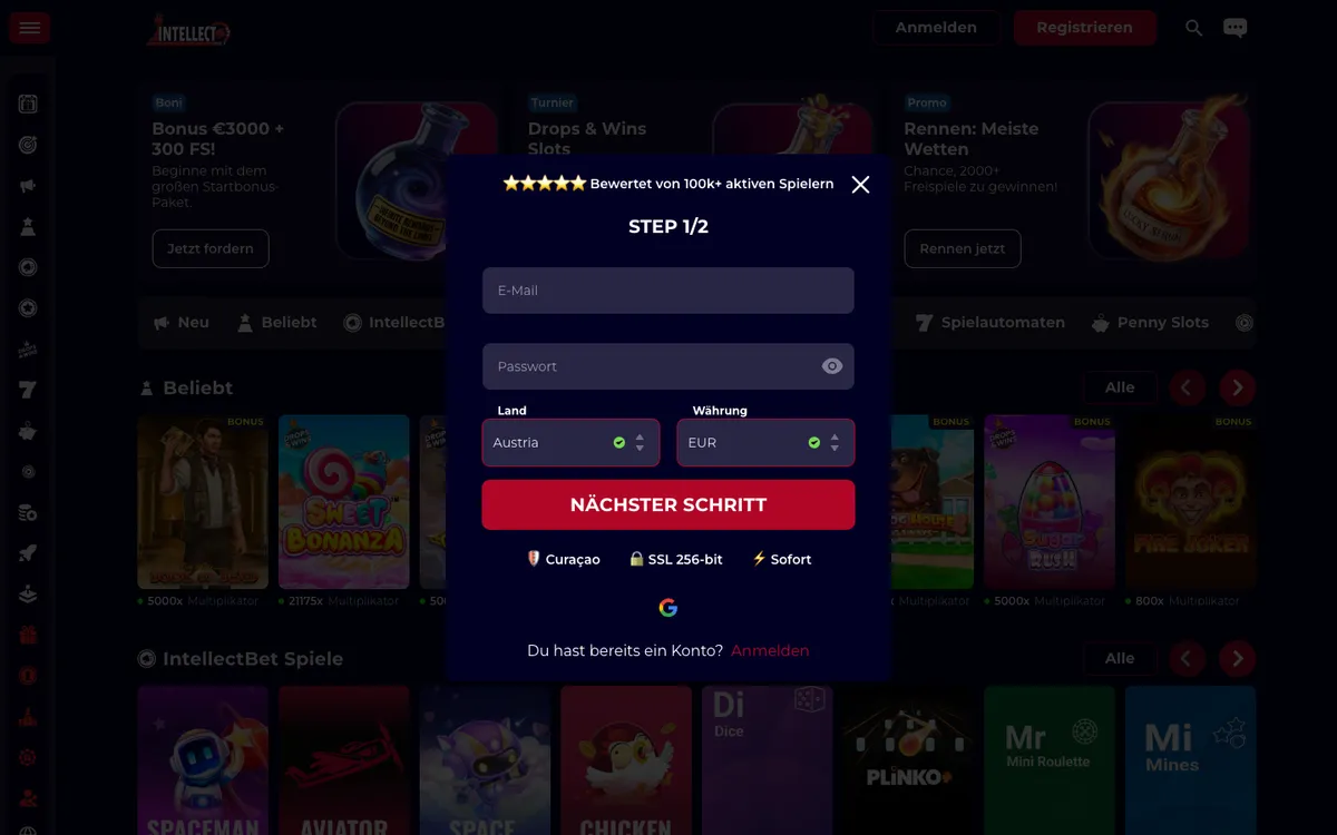 IntellectBet Casino — Promotions, captured from Austria
