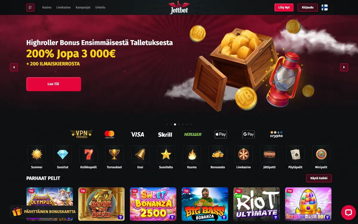 JettBet Casino — «Главная», снято из страны Финляндия