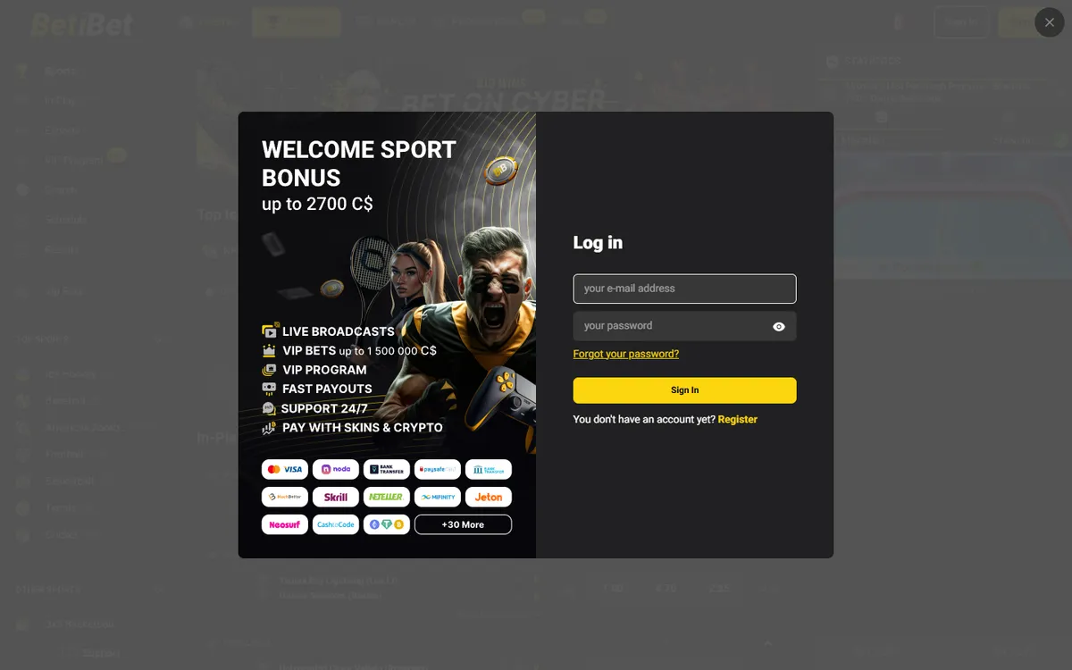 BETiBET Casino — «Регистрация», снято из страны Канада