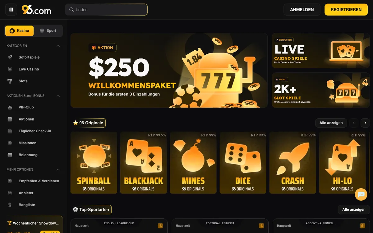 96 Casino — «Главная», снято из страны Германия
