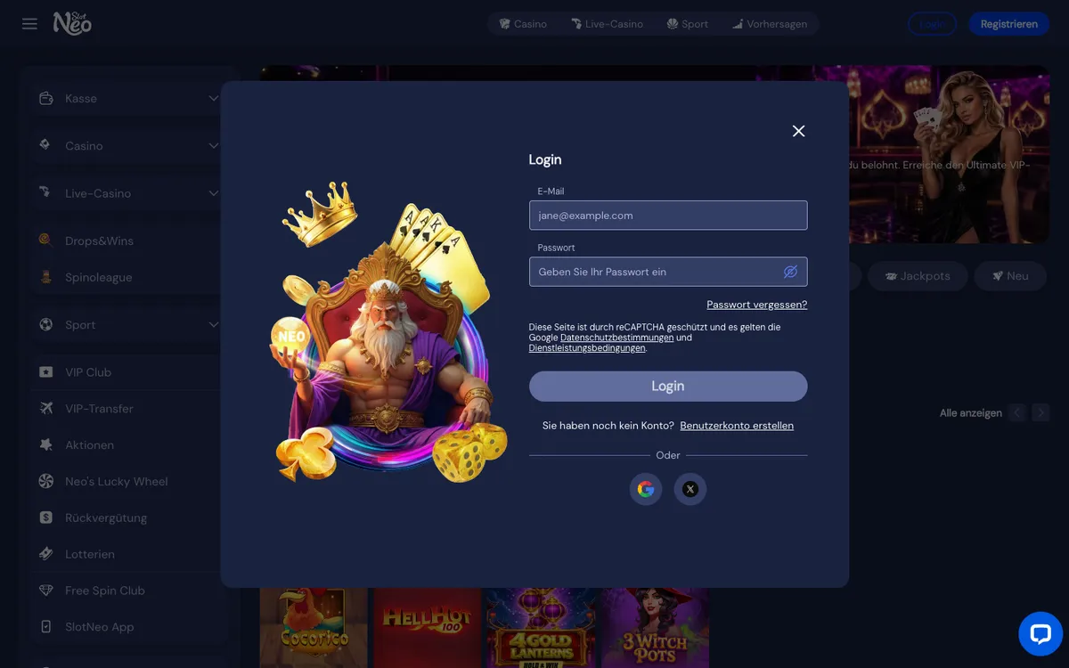 SlotNEO Casino — Sign-up, captured from Belgium
