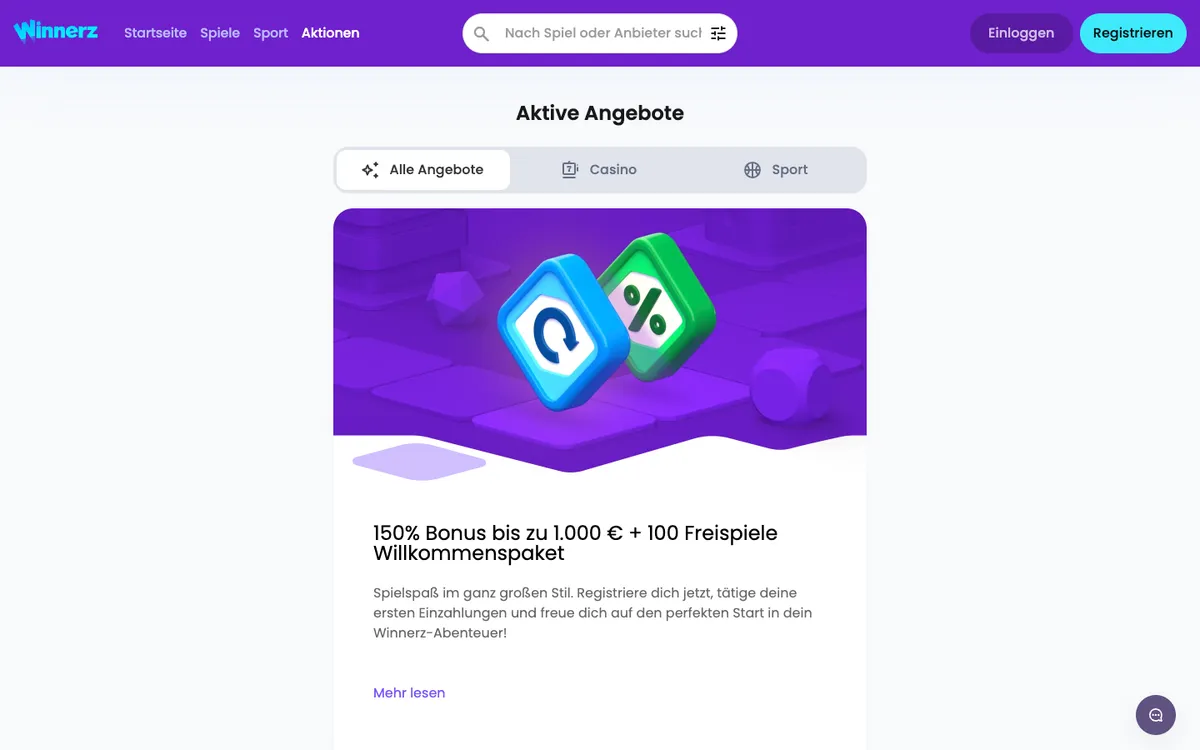 Winnerz Casino — Promotions, captured from Switzerland
