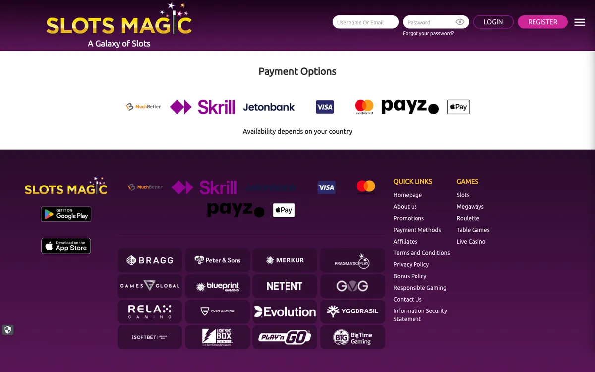 Slots Magic Casino — Payments, captured from South Africa