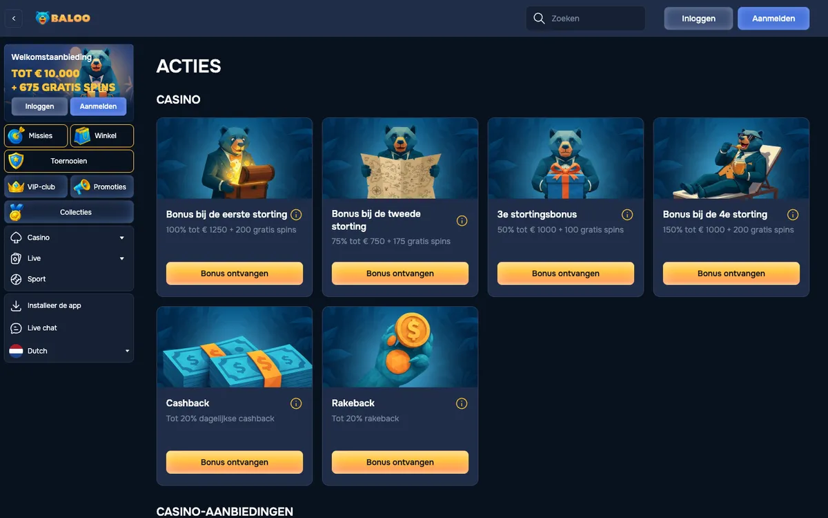Baloo.bet Casino — Promotions, captured from Belgium